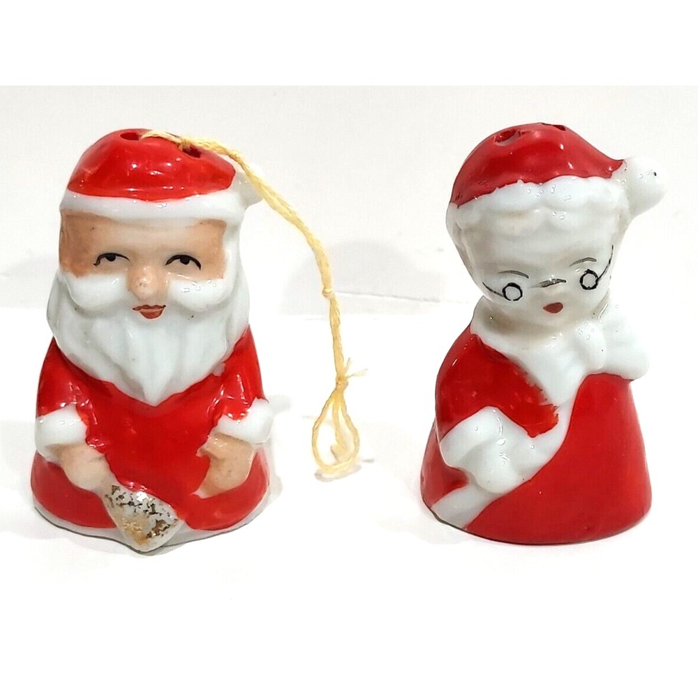 Christmas Ornaments - Vintage Porcelain Santa and Mrs. Santa JAPAN